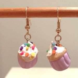 Tiny Cupcake Earrings Frosted w/ Sprinkles Handmade Candycore Sweet & Adorable